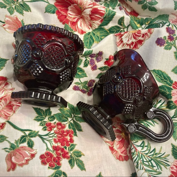 Avon Ruby Red glassware creamer and sugar - Picture 3 of 8